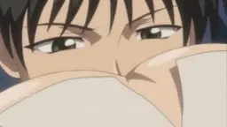 Nahaufnahme einer großen, prallen Anime-Brust, die von einer männlichen Hand fest umfasst wird, mit sichtbar steifem Nippel.