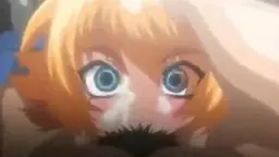 Blonde Anime-Frau mit großen blauen Augen und offenem Mund voller Sperma, nah und explizit